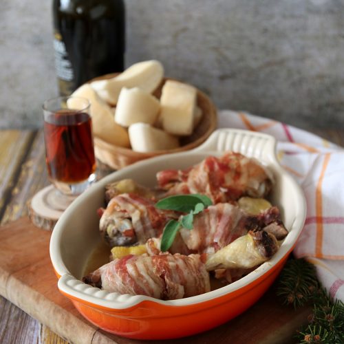 cosce di pollo con pancetta al marsala