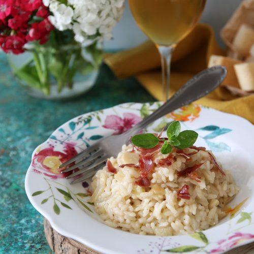 risotto ai finocchi e prosciutto crudo croccante