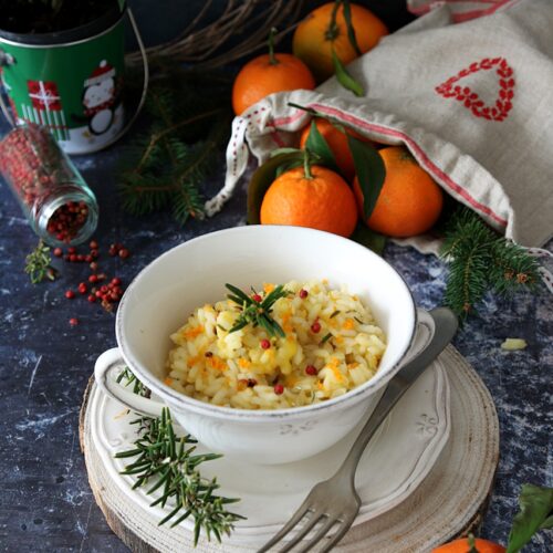 Risotto alle clementine con rosmarino e pepe rosa